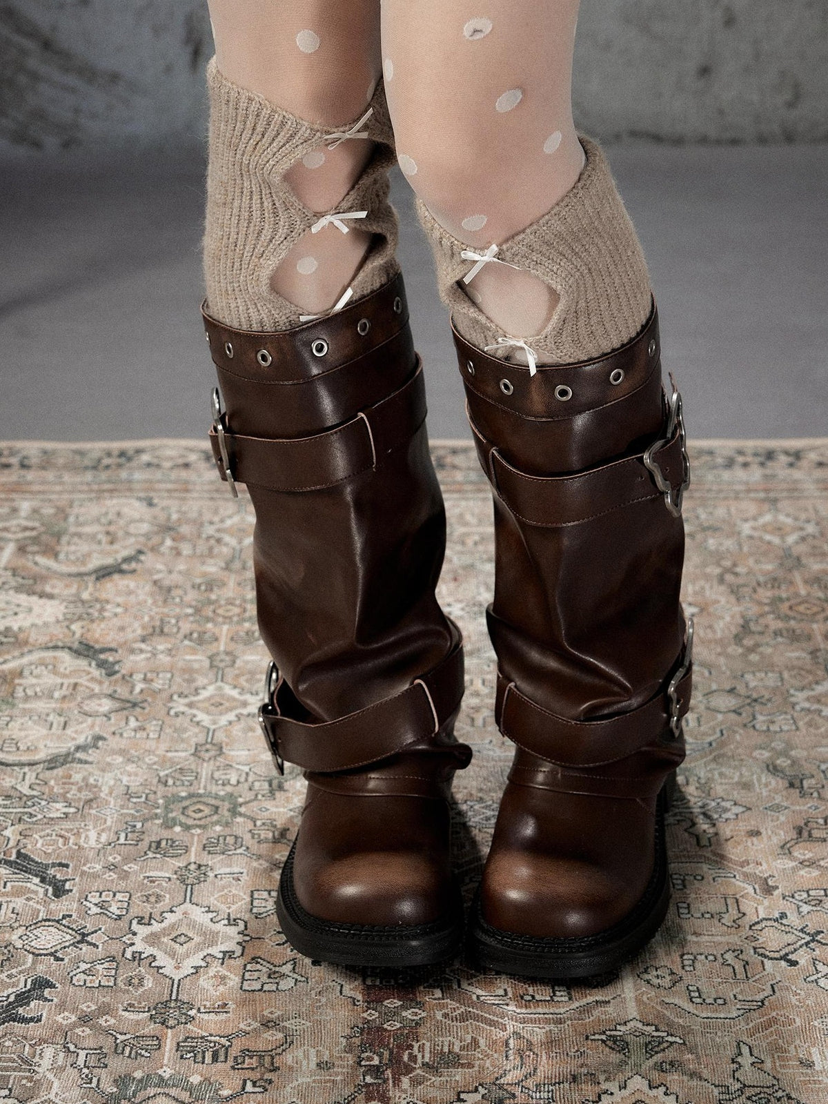 ALL iN plan Distressed Butterfly Buckle Platform Women&