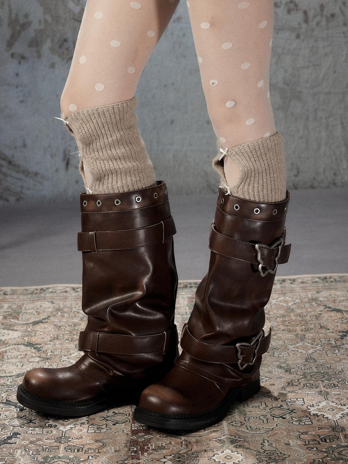 ALL iN plan Distressed Butterfly Buckle Platform Women&