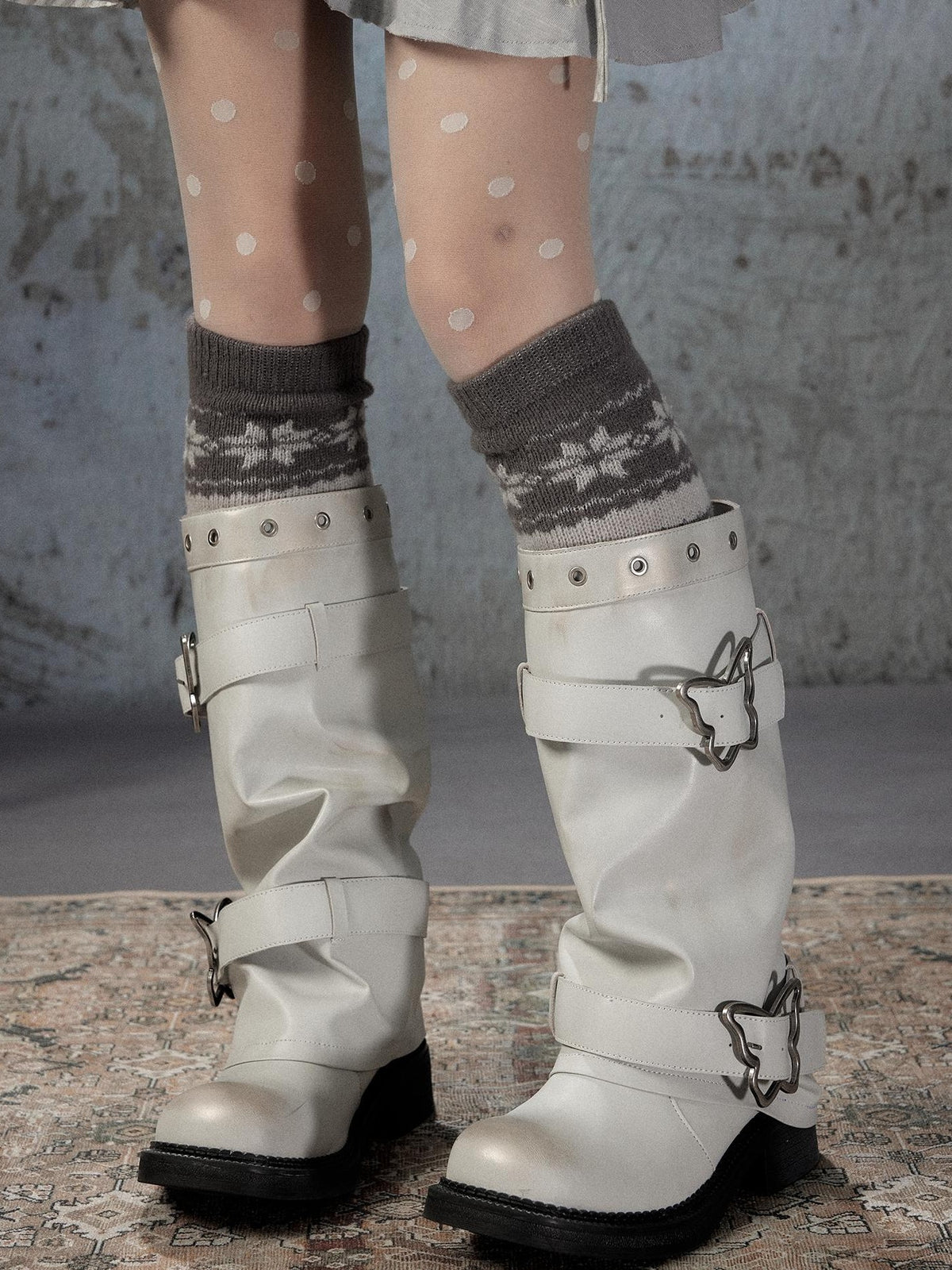 ALL iN plan Distressed Butterfly Buckle Platform Women&