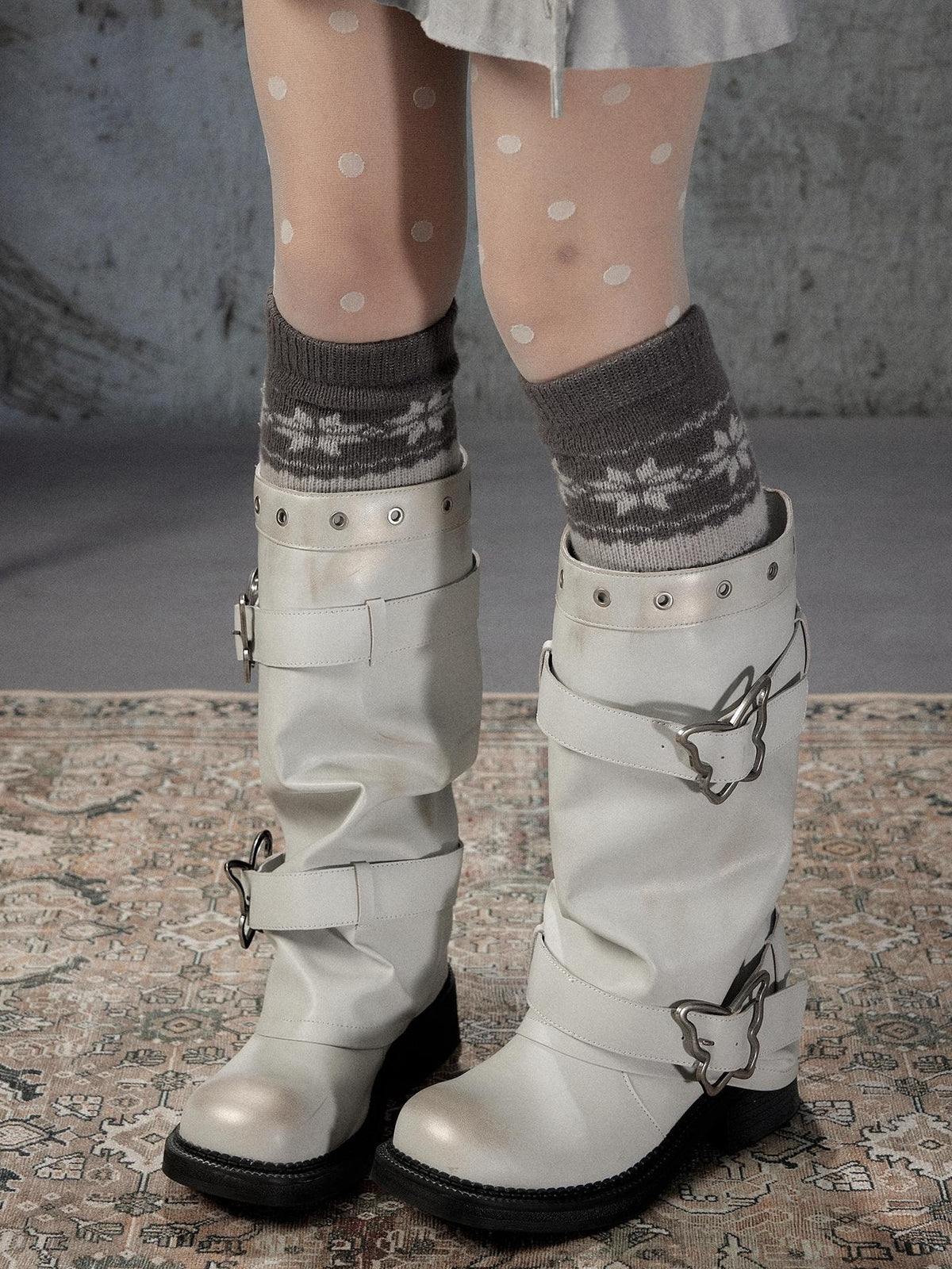 ALL iN plan Distressed Butterfly Buckle Platform Women&
