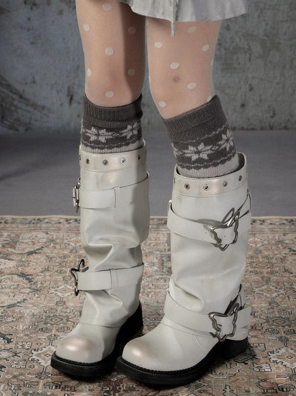 ALL iN plan Distressed Butterfly Buckle Platform Women&