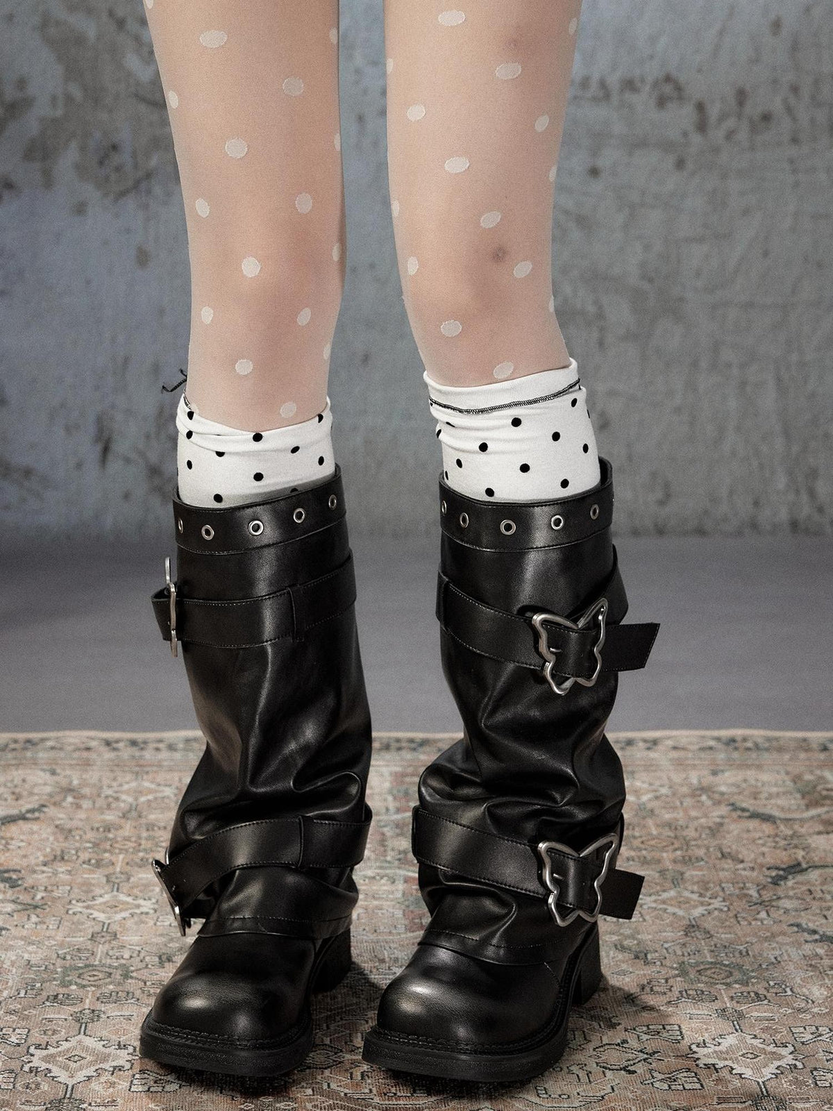ALL iN plan Distressed Butterfly Buckle Platform Women&