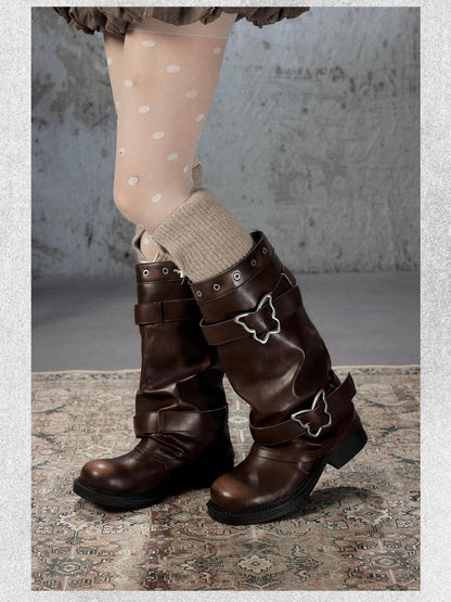 ALL iN plan Distressed Butterfly Buckle Platform Women&