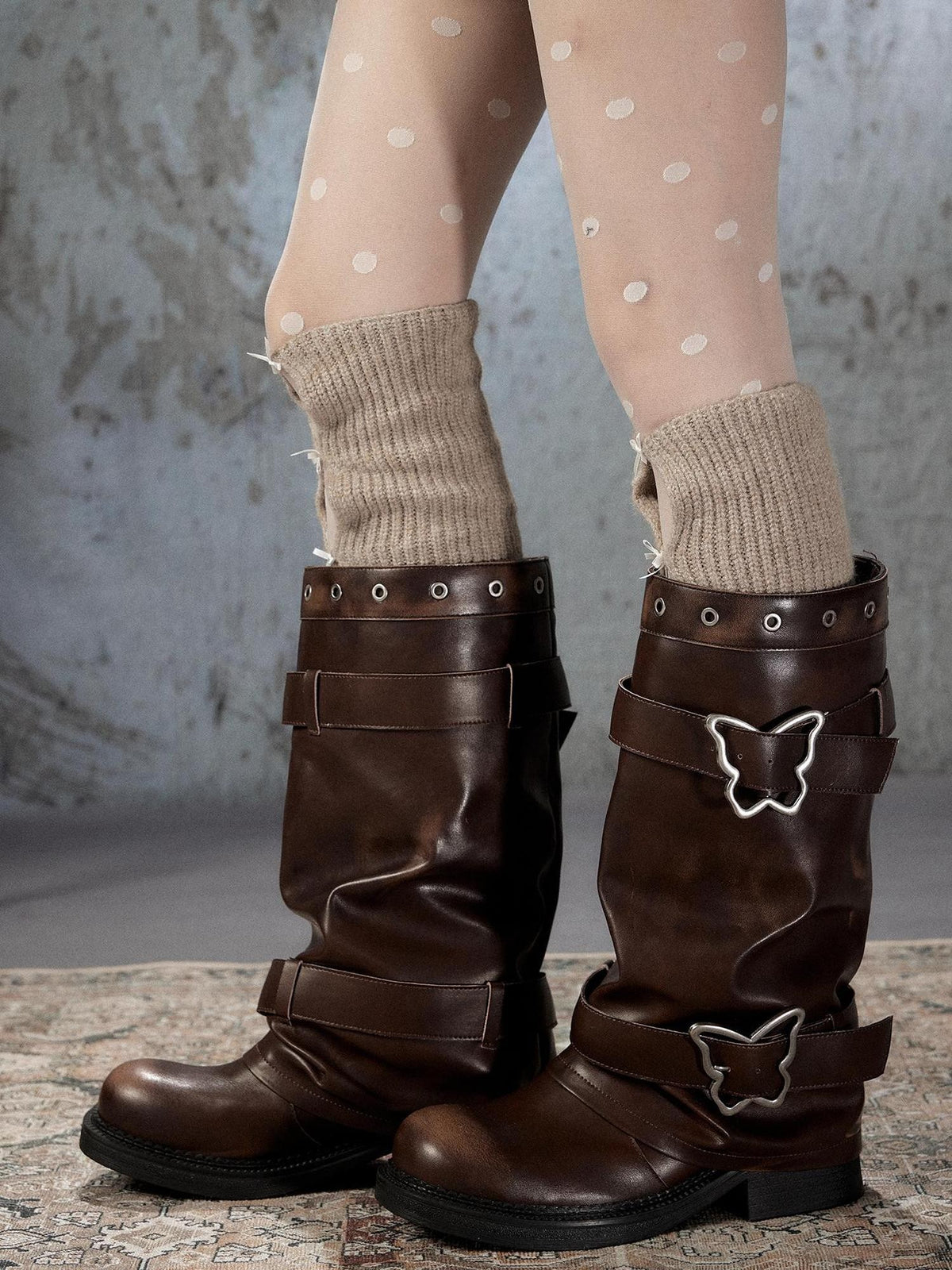 ALL iN plan Distressed Butterfly Buckle Platform Women&