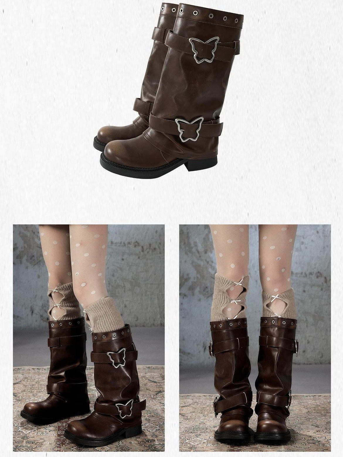ALL iN plan Distressed Butterfly Buckle Platform Women&