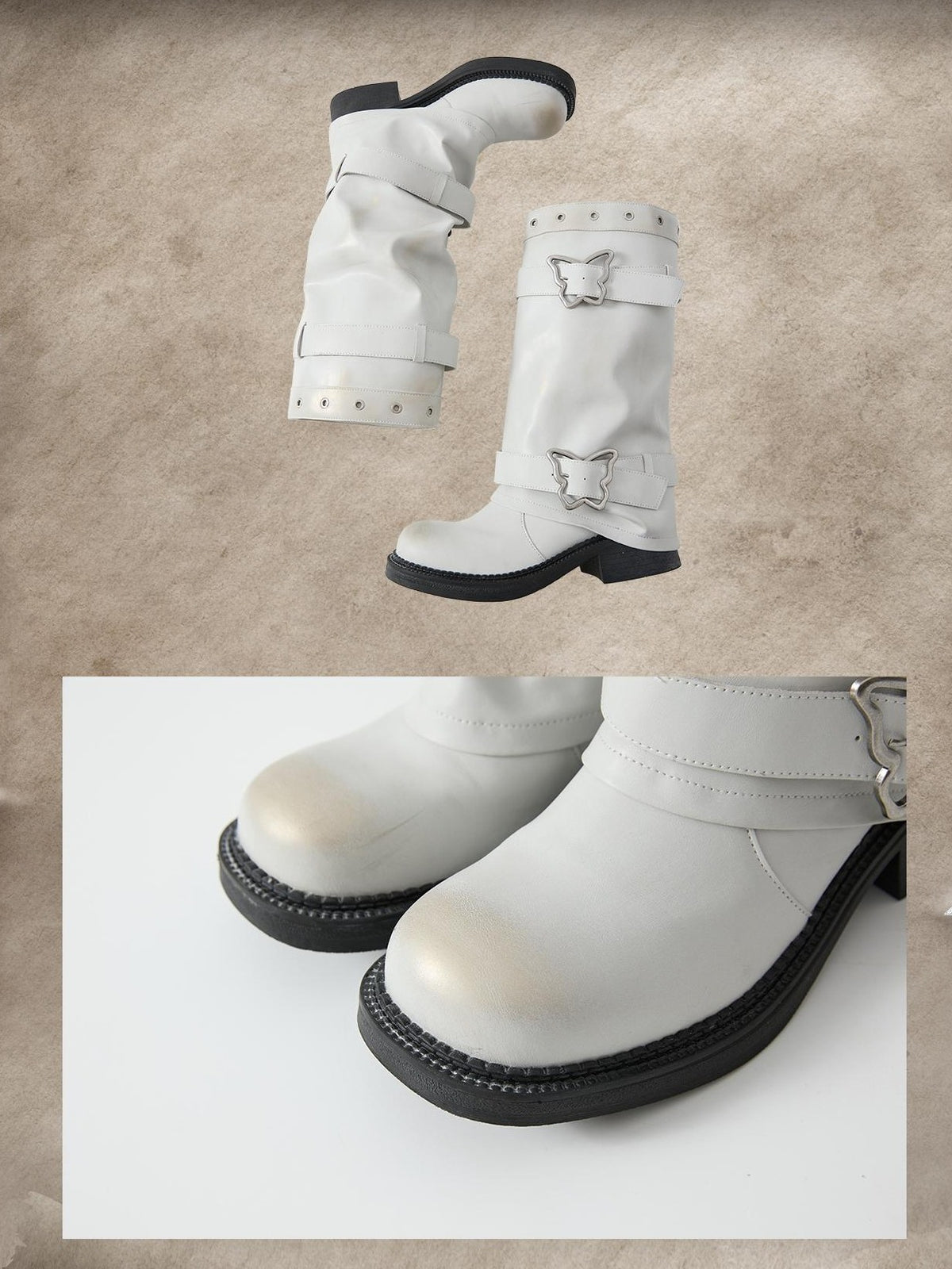 ALL iN plan Distressed Butterfly Buckle Platform Women&
