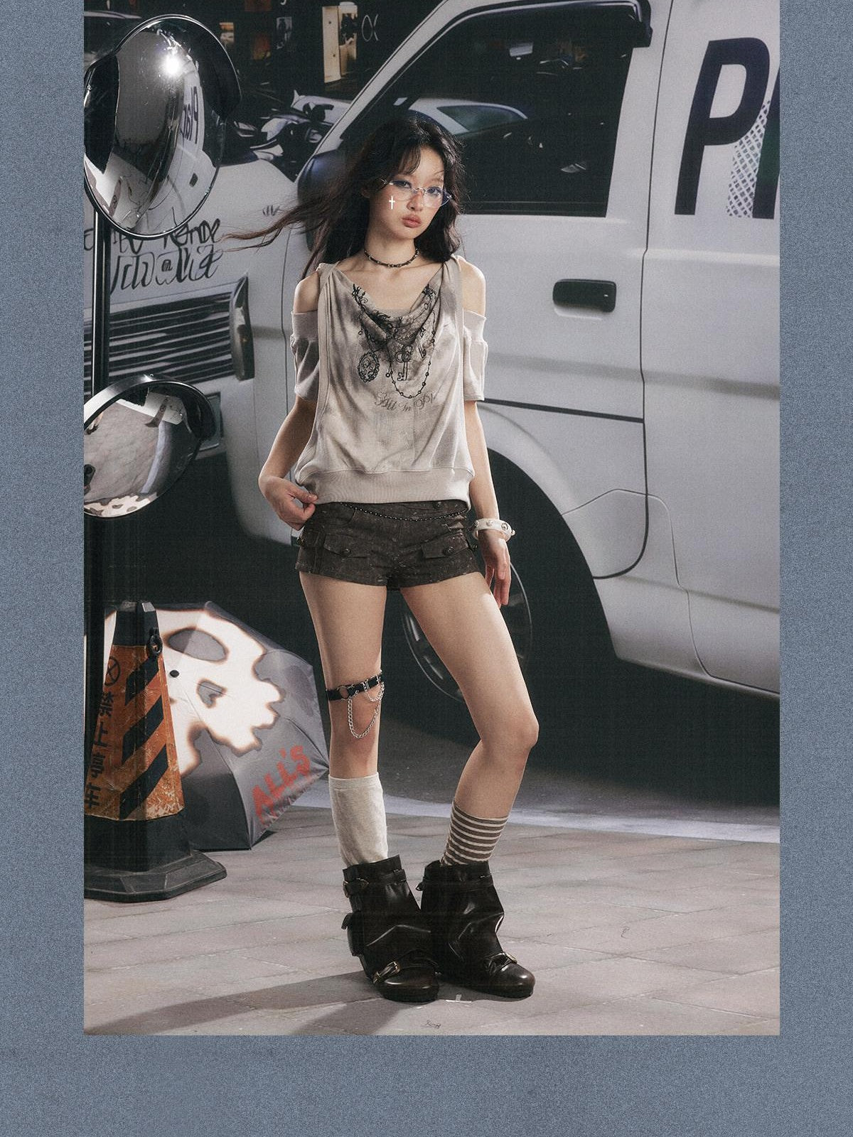 ALL iN plan Distressed Button Fly Punk Low Waist Cotton Women&