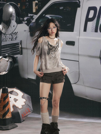 ALL iN plan Distressed Button Fly Punk Low Waist Cotton Women&