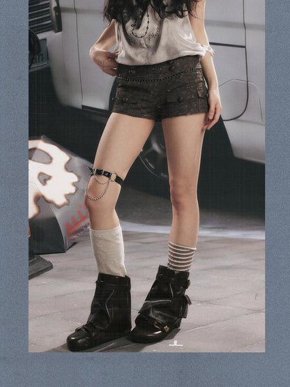 ALL iN plan Distressed Button Fly Punk Low Waist Cotton Women&