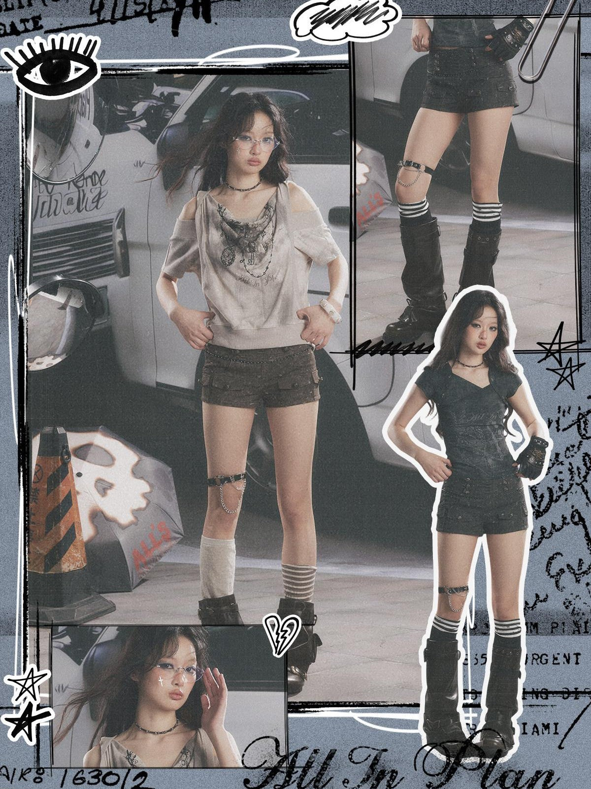ALL iN plan Distressed Button Fly Punk Low Waist Cotton Women&