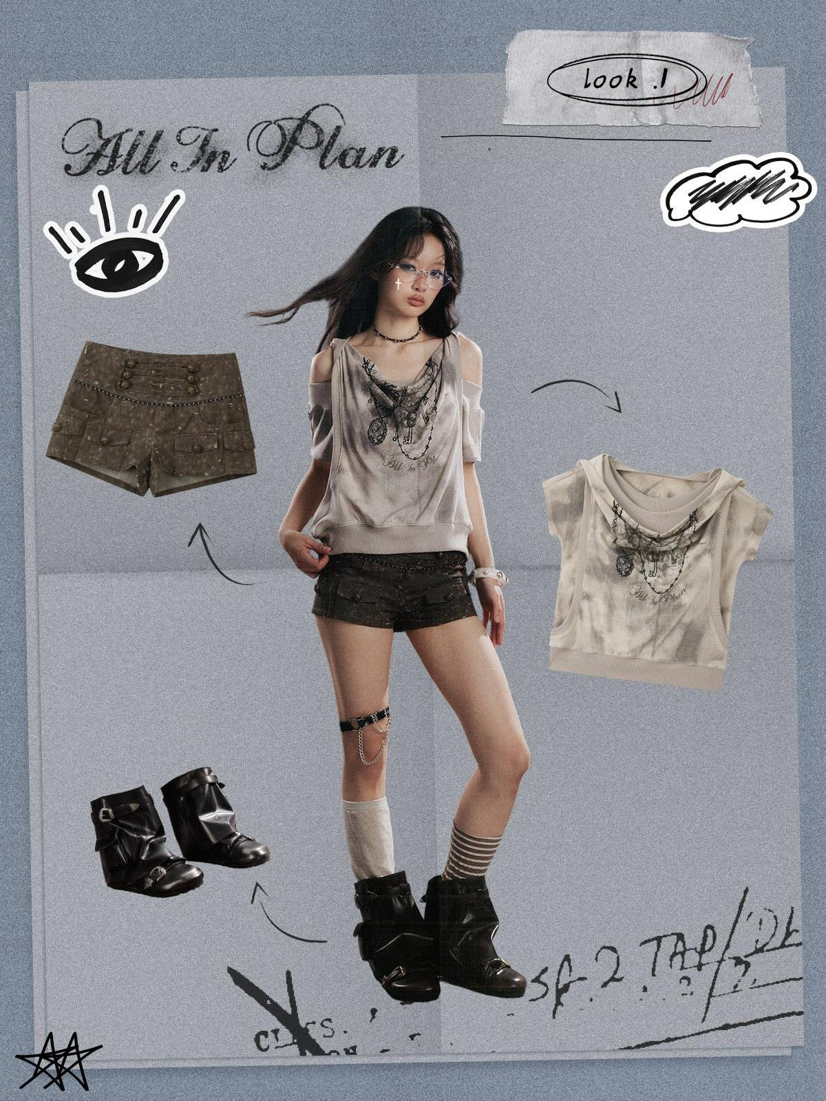 ALL iN plan Distressed Button Fly Punk Low Waist Cotton Women&