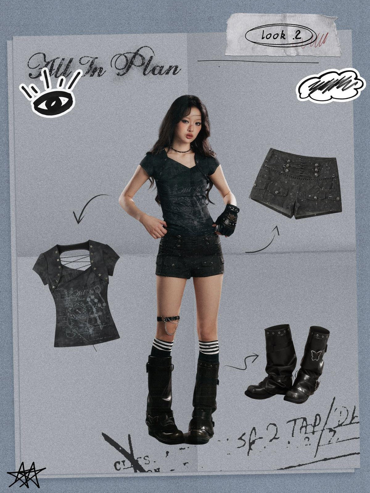ALL iN plan Distressed Button Fly Punk Low Waist Cotton Women&