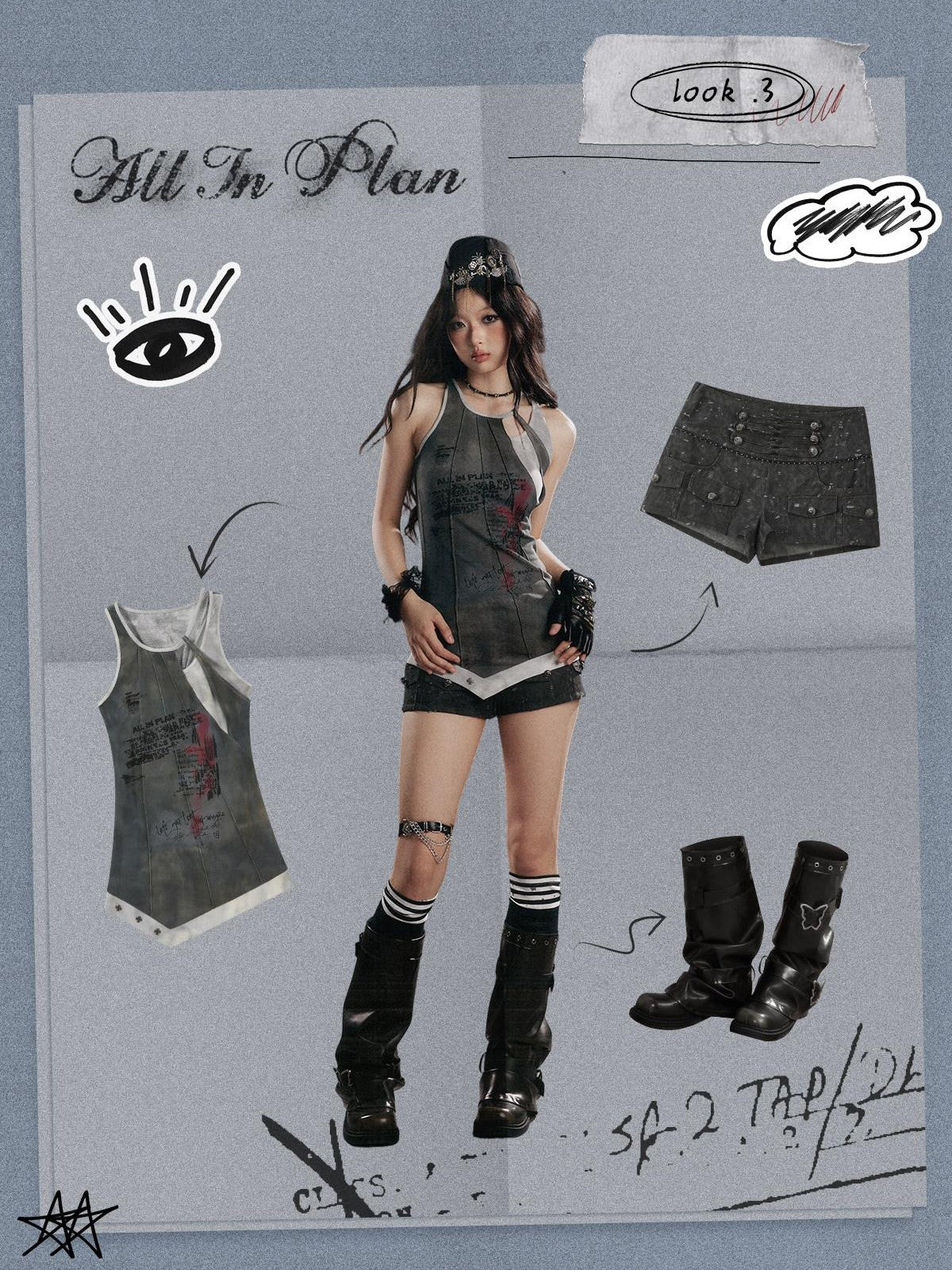 ALL iN plan Distressed Button Fly Punk Low Waist Cotton Women&