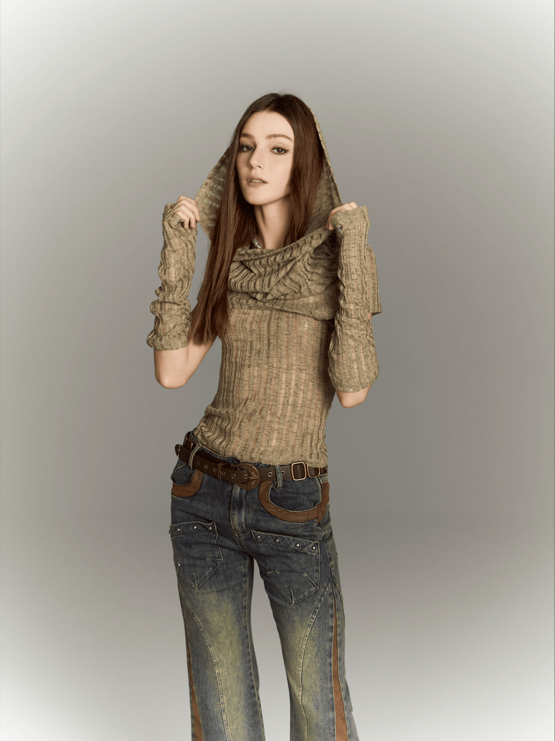ALL iN plan Distressed Knit Crop Top With Removable Sleeves