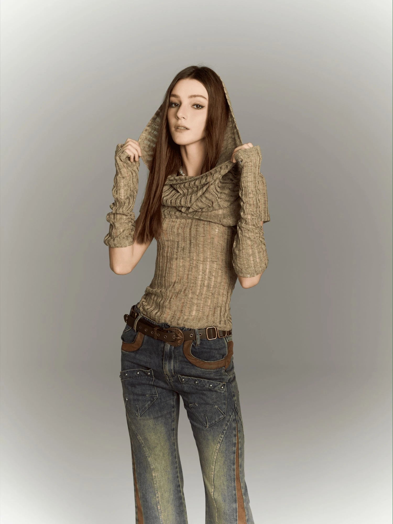 Distressed Knit Crop Top With Removable Sleeves