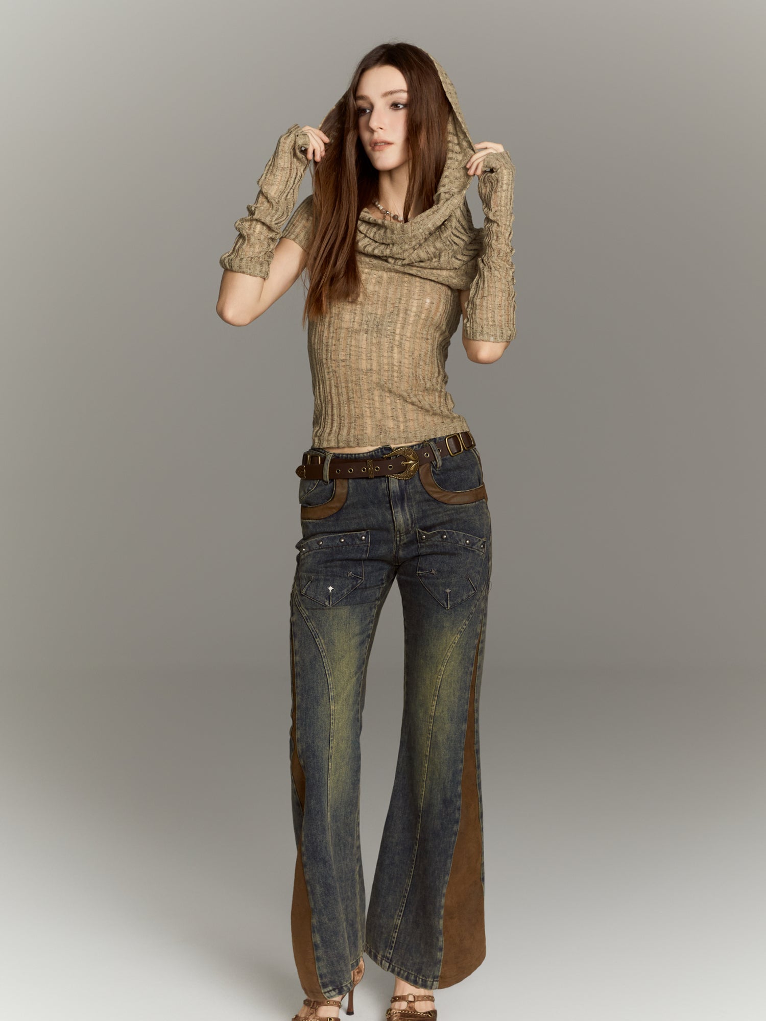 ALL iN plan Distressed Knit Crop Top With Removable Sleeves