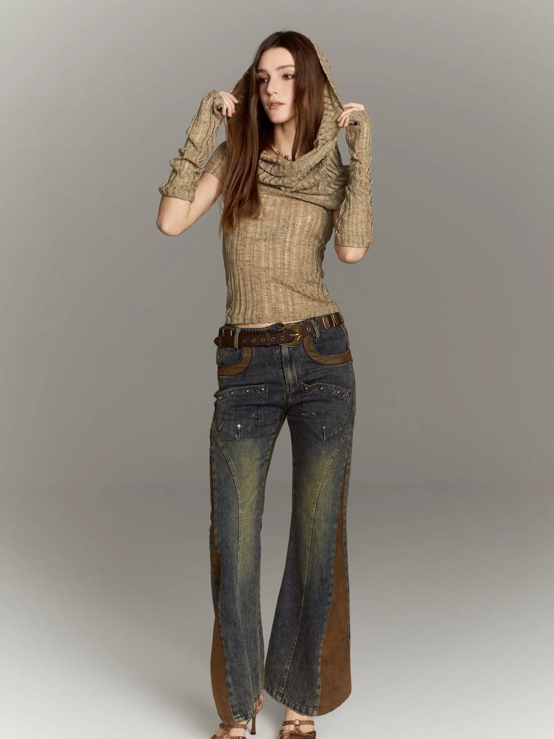 Distressed Knit Crop Top With Removable Sleeves