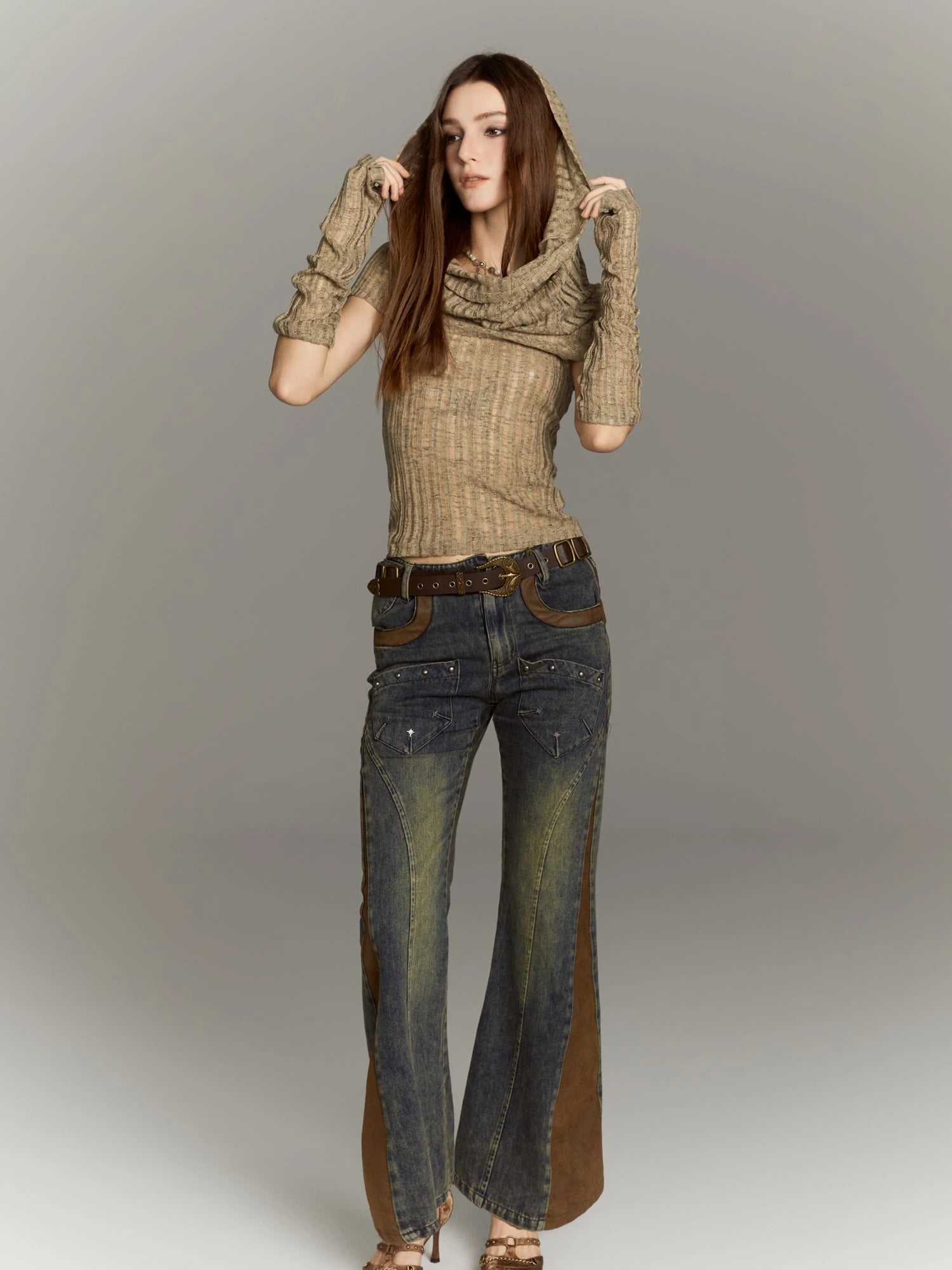 Distressed Knit Crop Top With Removable Sleeves