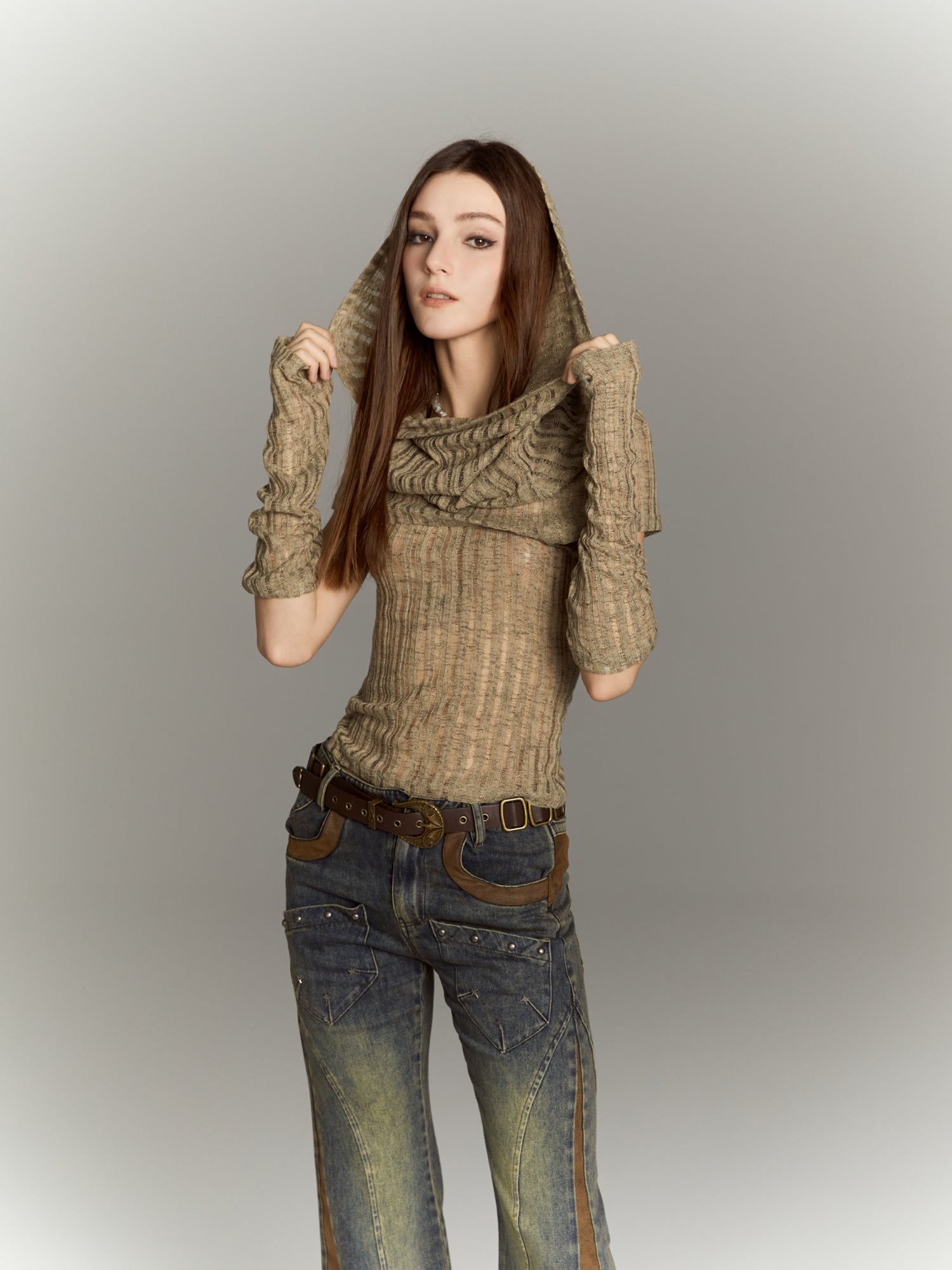 ALL iN plan Distressed Knit Crop Top With Removable Sleeves