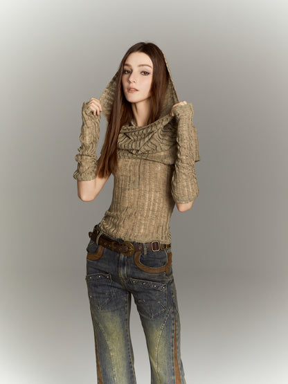 ALL iN plan Distressed Knit Crop Top With Removable Sleeves