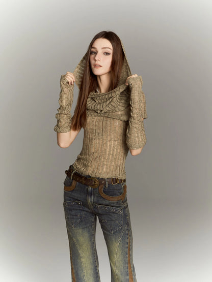 Distressed Knit Crop Top With Removable Sleeves