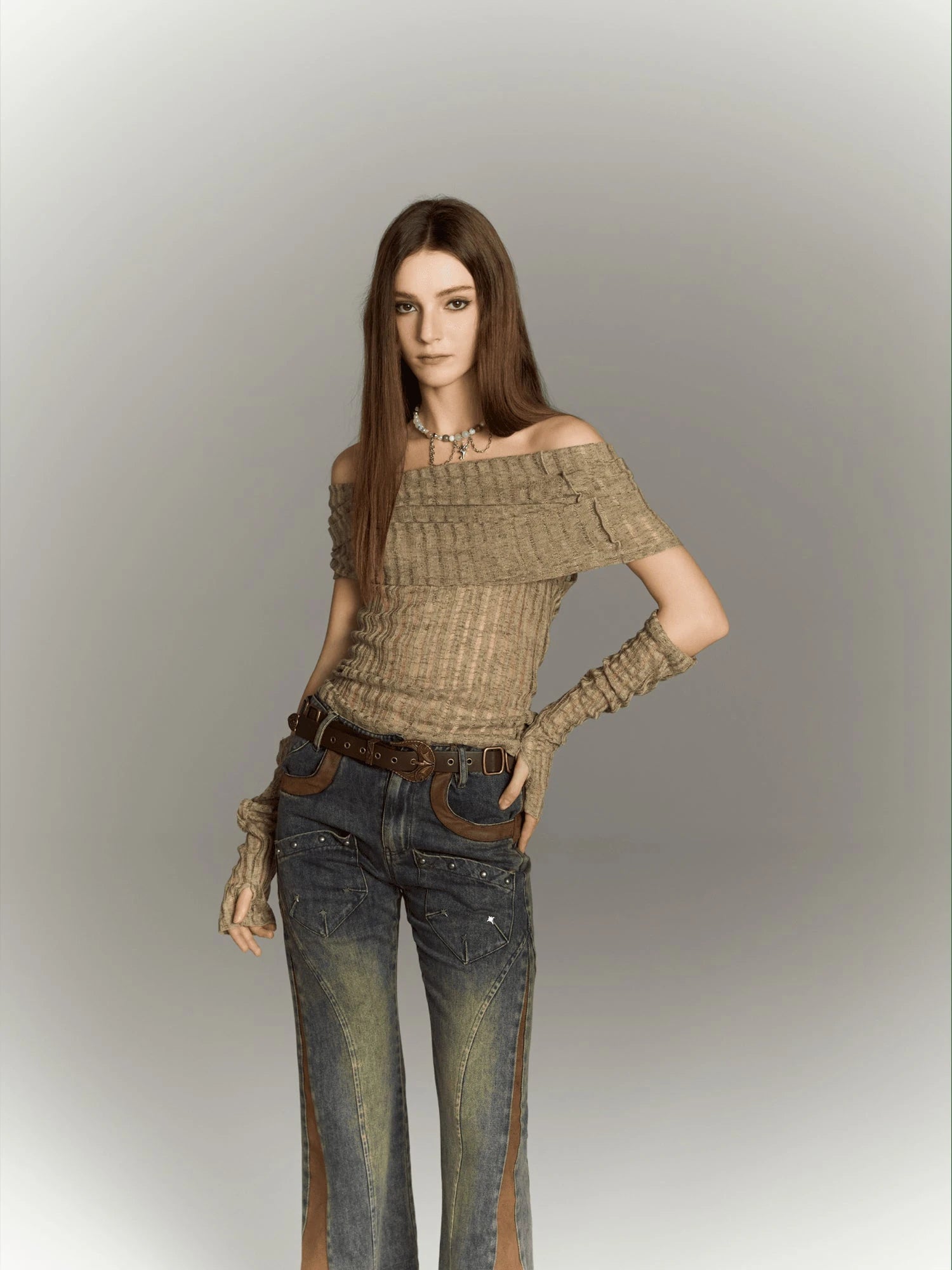 Distressed Knit Crop Top With Removable Sleeves