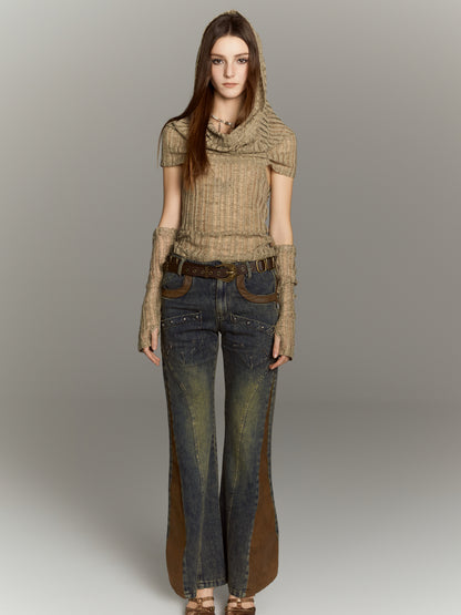 ALL iN plan Distressed Knit Crop Top With Removable Sleeves