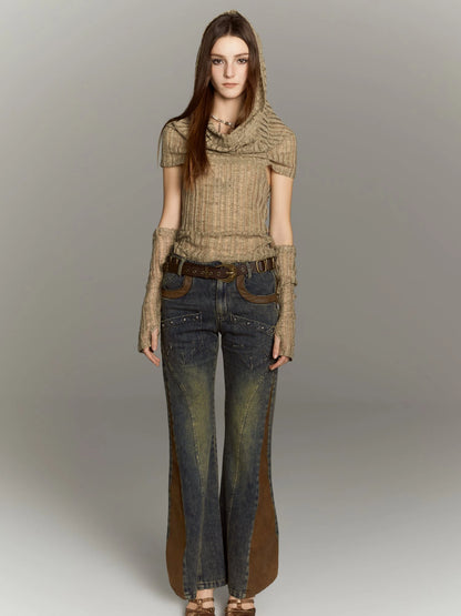 Distressed Knit Crop Top With Removable Sleeves