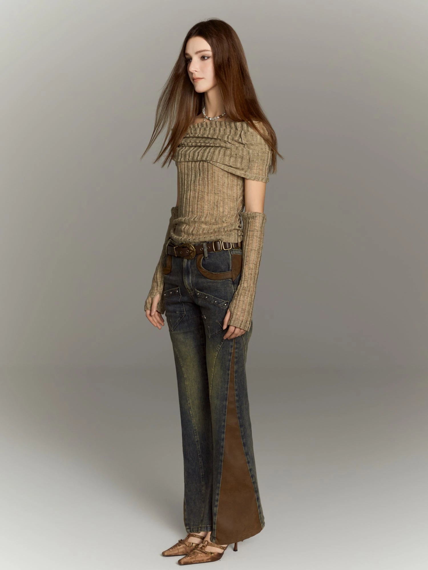 Distressed Knit Crop Top With Removable Sleeves