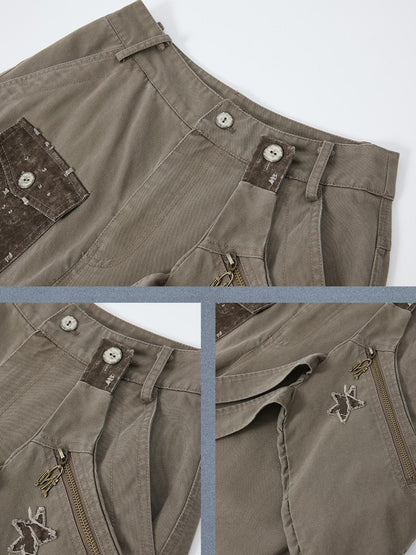ALL iN plan Distressed Star Cargo High Waist Pocket Women&