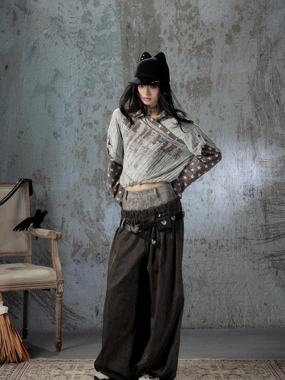ALL iN plan Faux Two Piece Spliced Belted Polyester Women&