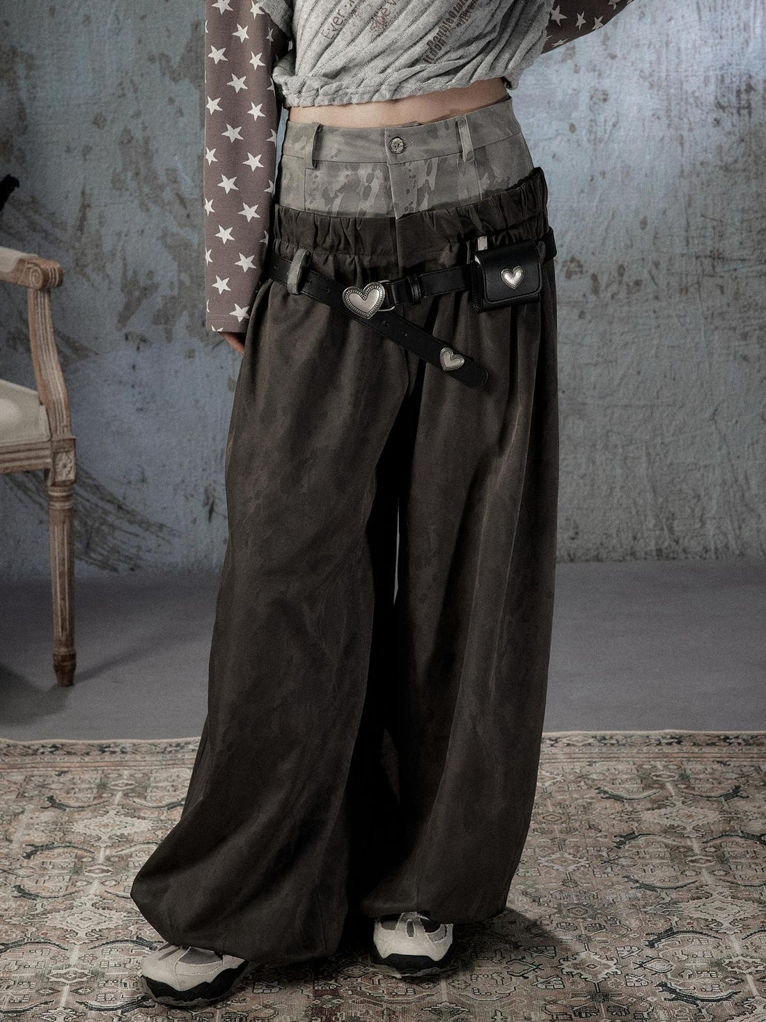 ALL iN plan Faux Two Piece Spliced Belted Polyester Women&