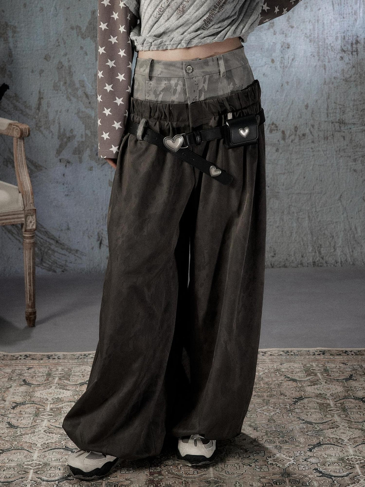 ALL iN plan Faux Two Piece Spliced Belted Polyester Women&