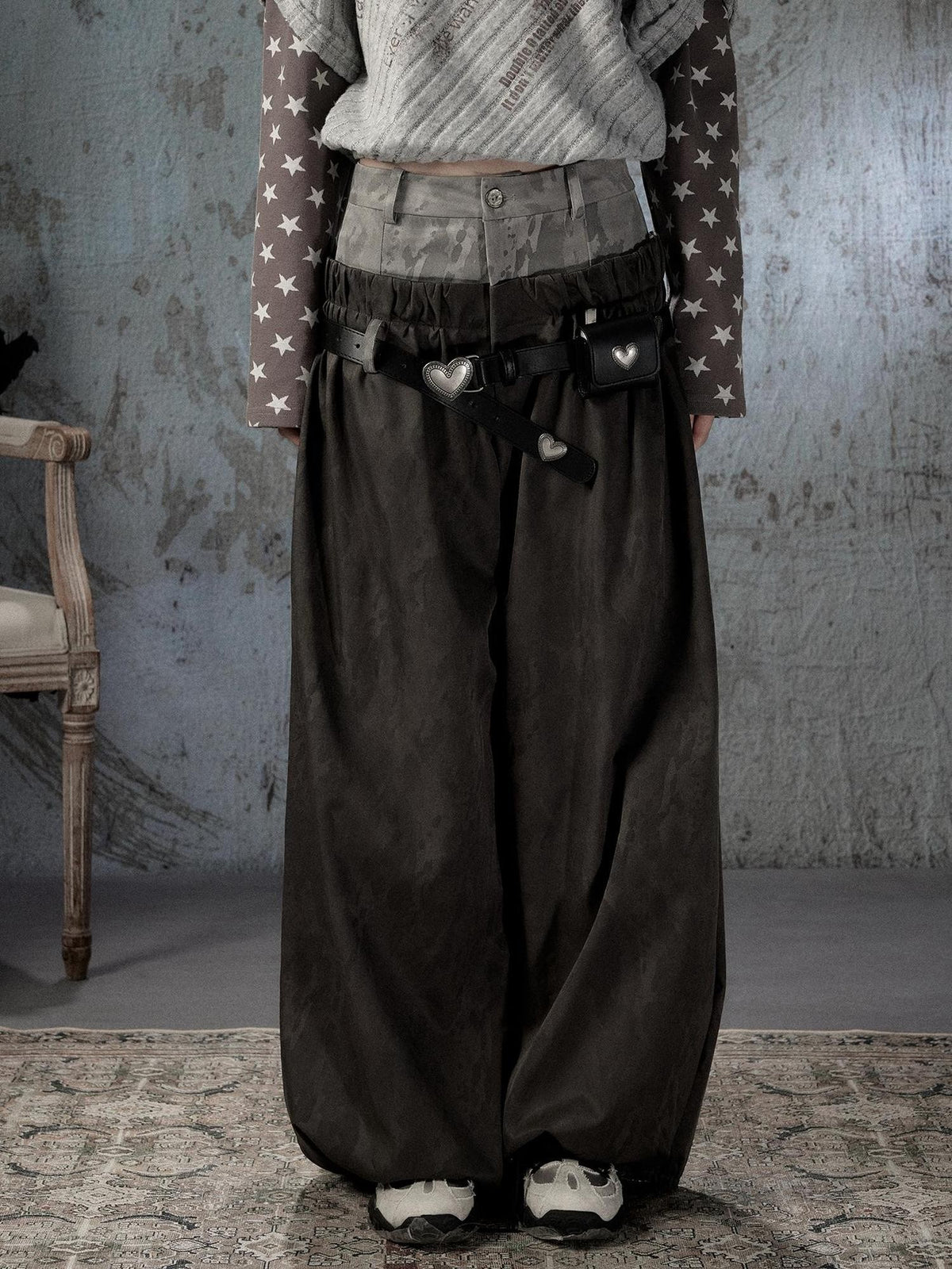 ALL iN plan Faux Two Piece Spliced Belted Polyester Women&