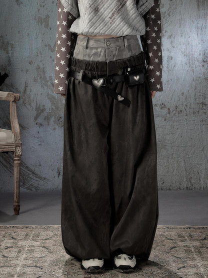 ALL iN plan Faux Two Piece Spliced Belted Polyester Women&