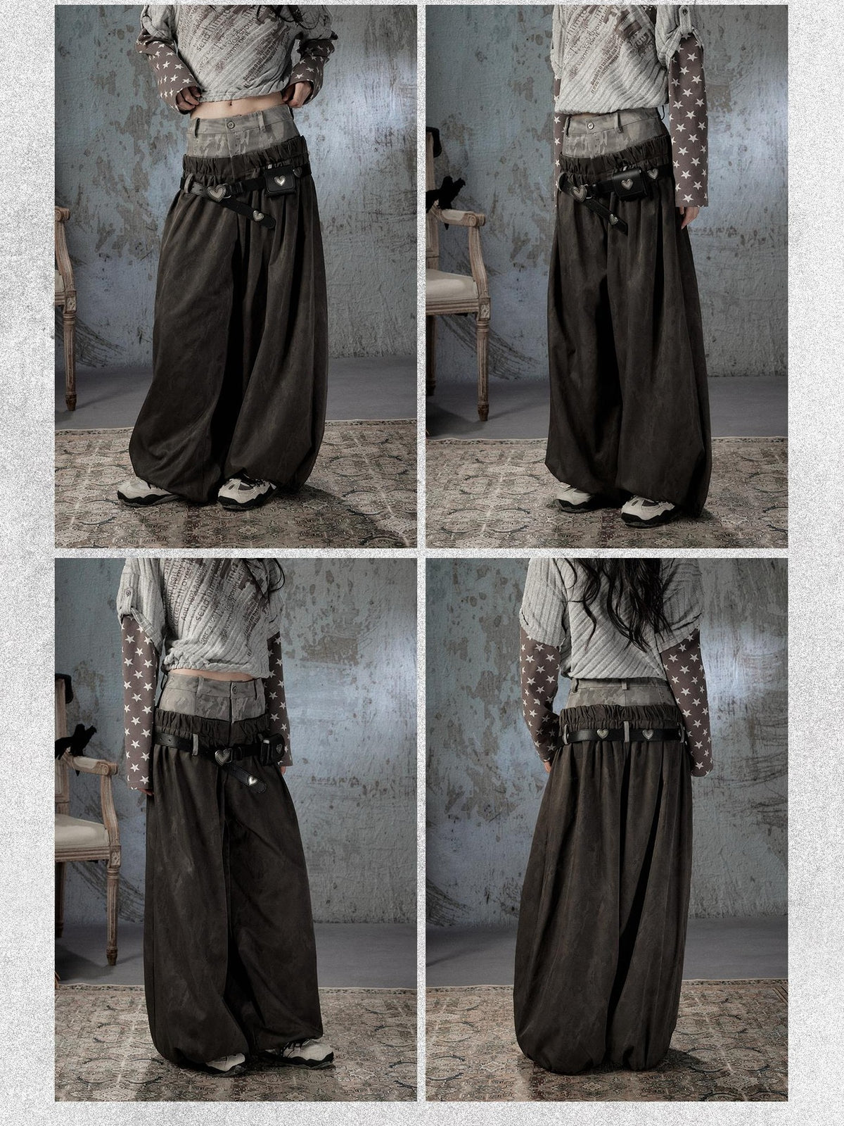 ALL iN plan Faux Two Piece Spliced Belted Polyester Women&