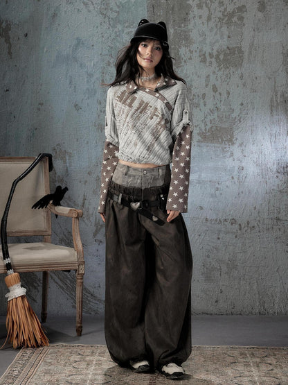 ALL iN plan Faux Two Piece Spliced Belted Polyester Women&