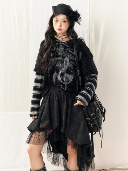 ALL iN plan Faux Two Piece Striped Panel Hooded Knit Women&