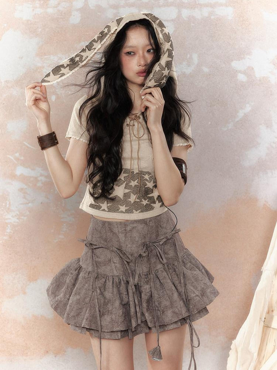 ALL iN plan Flattering Slim Aline Low Waist Tie Detail Casual Girls Polyester Tiered Skirts