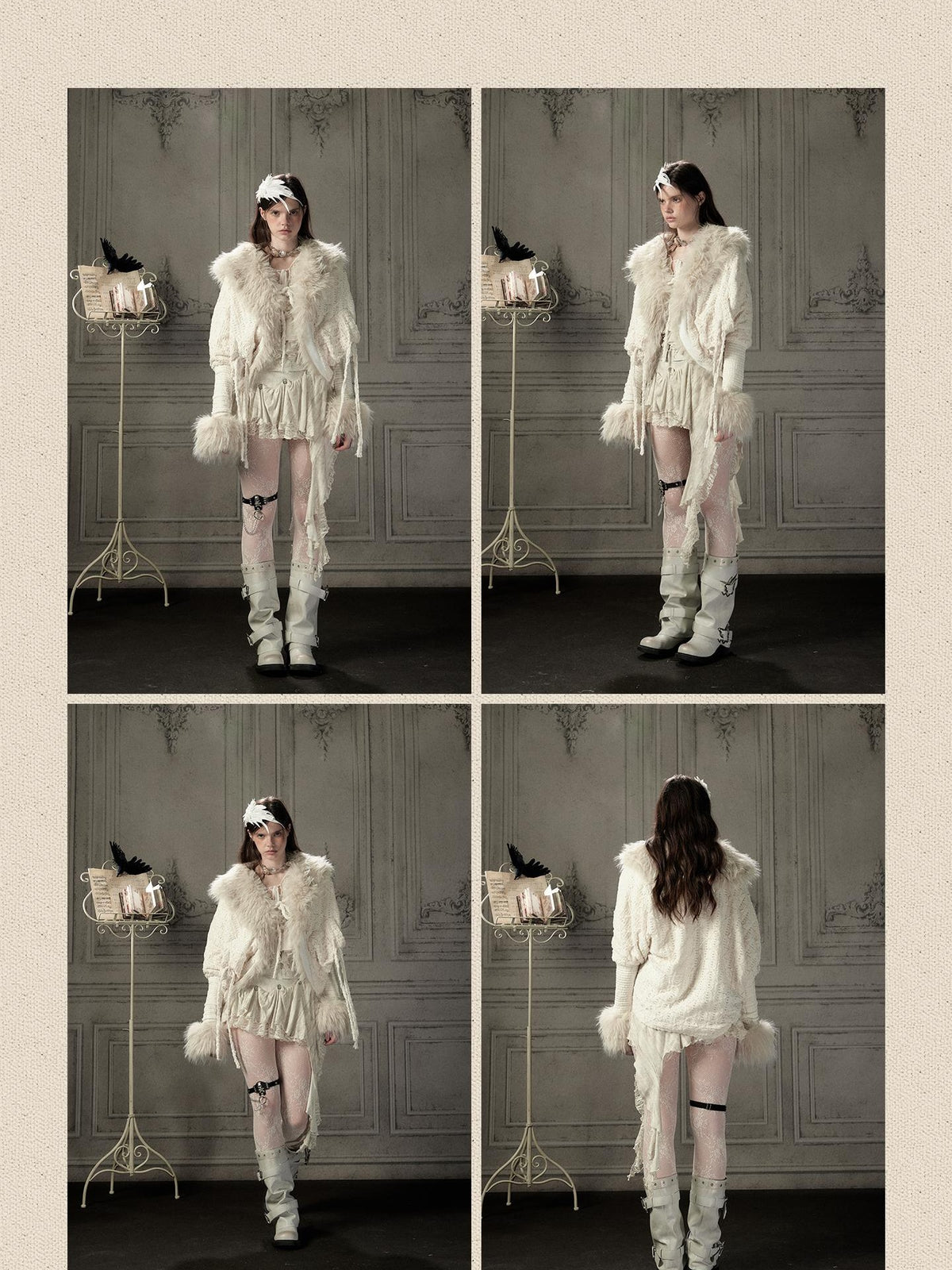 ALL iN plan Fur Trim Batwing Sleeve Knit Women&