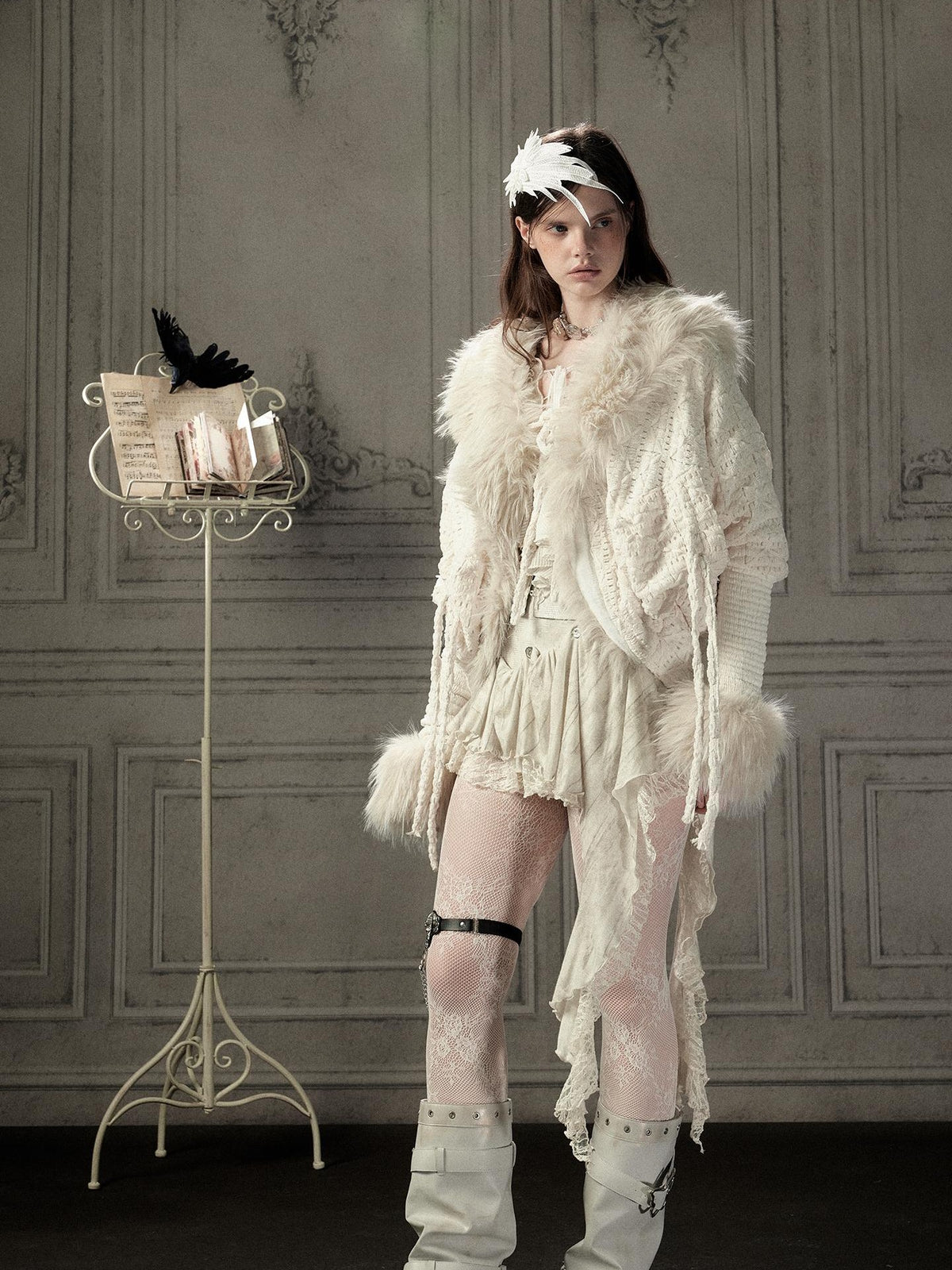 ALL iN plan Fur Trim Batwing Sleeve Knit Women&