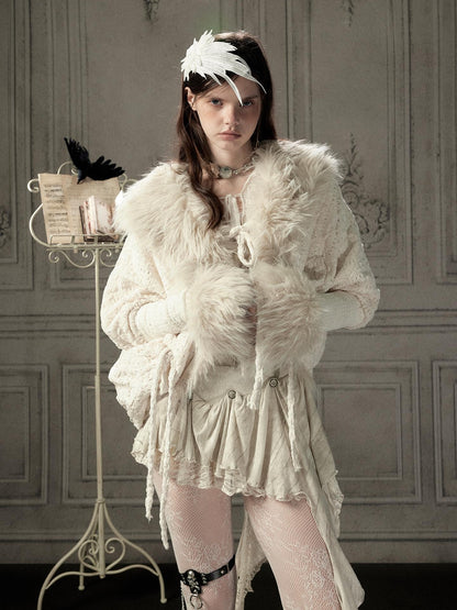 ALL iN plan Fur Trim Batwing Sleeve Knit Women&