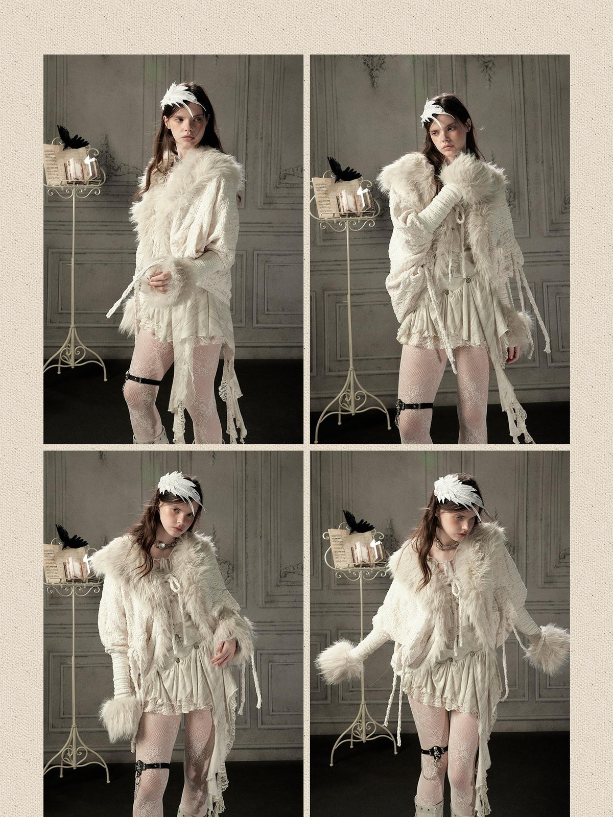 ALL iN plan Fur Trim Batwing Sleeve Knit Women&