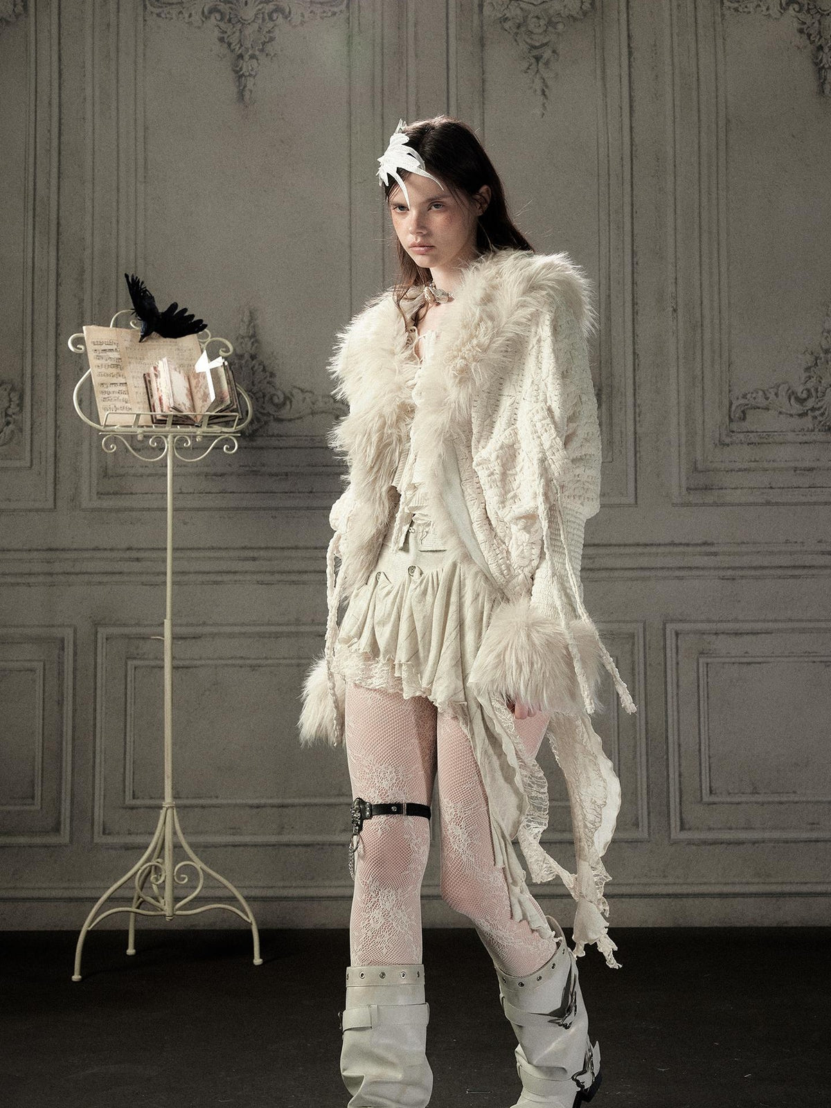 ALL iN plan Fur Trim Batwing Sleeve Knit Women&