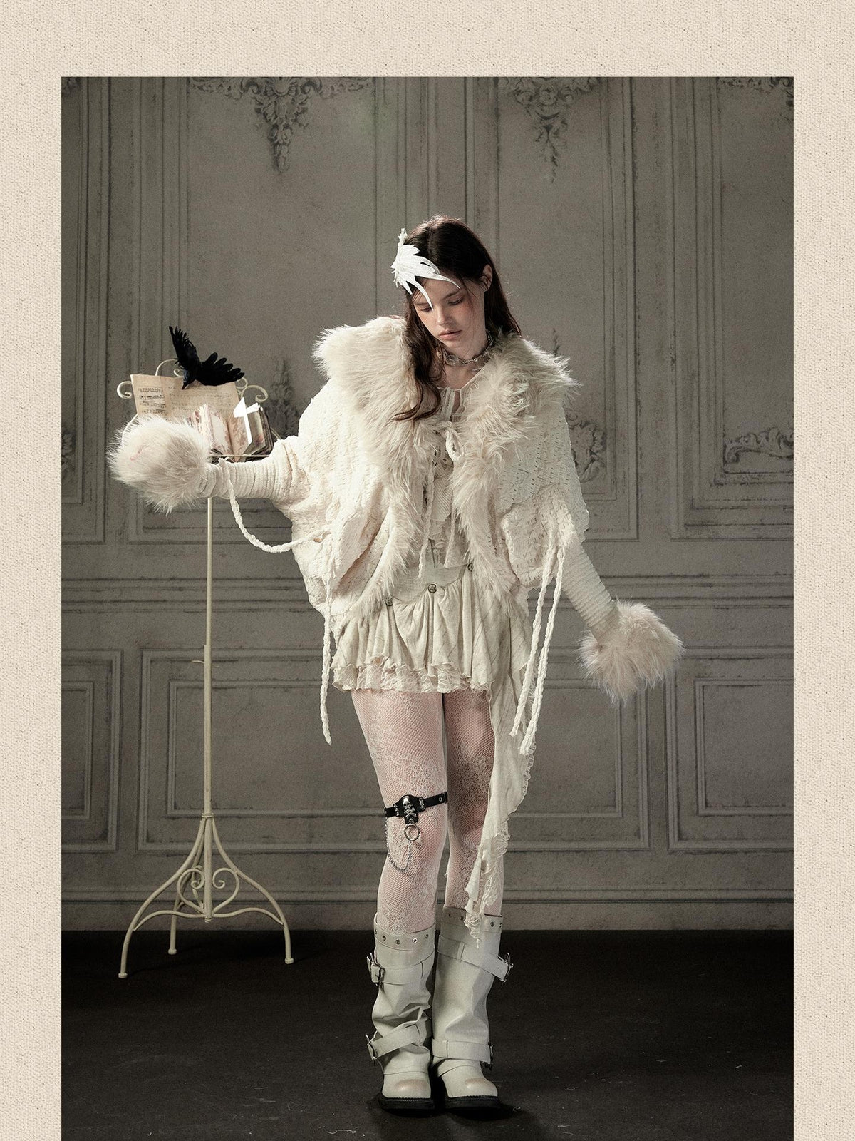 ALL iN plan Fur Trim Batwing Sleeve Knit Women&