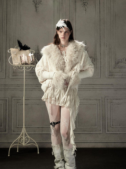 ALL iN plan Fur Trim Batwing Sleeve Knit Women&