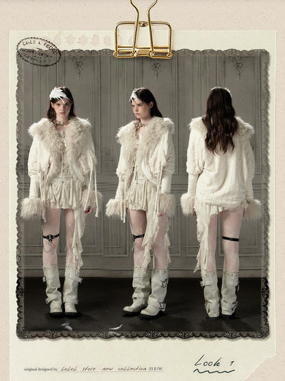 ALL iN plan Fur Trim Batwing Sleeve Knit Women&