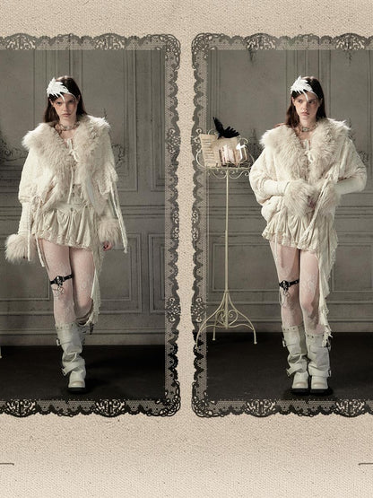 ALL iN plan Fur Trim Batwing Sleeve Knit Women&