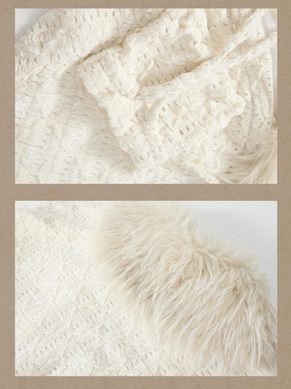 ALL iN plan Fur Trim Batwing Sleeve Knit Women&