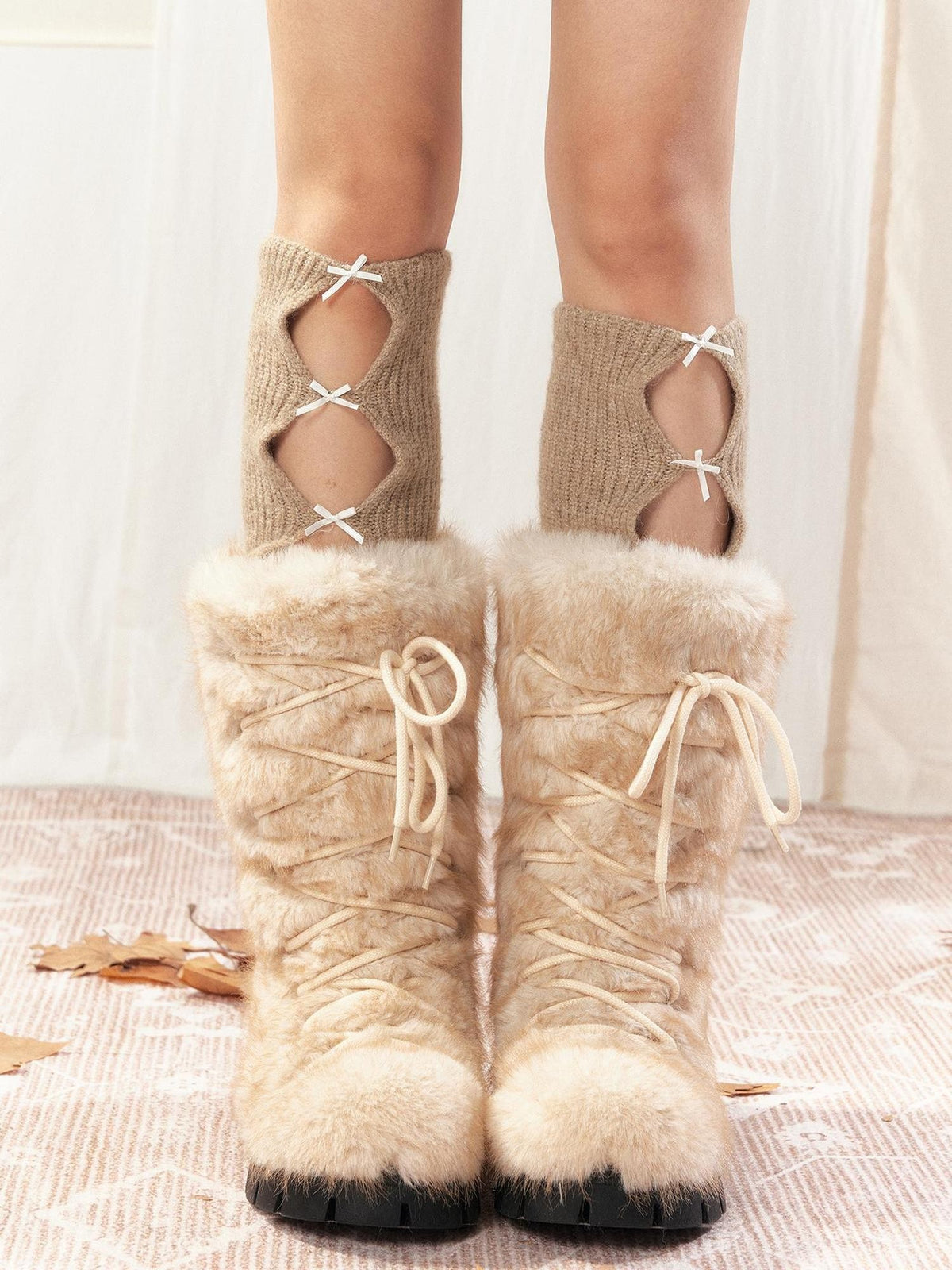 ALL iN plan Fuzzy Lace Up Faux Fur Women&